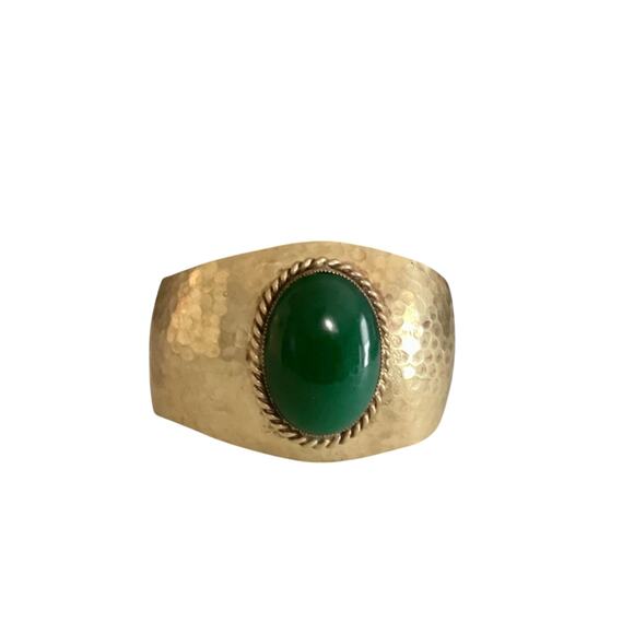 Hammered‎ Brass Cuff with Emerald-colored Stone #012 - Picture 1 of 3